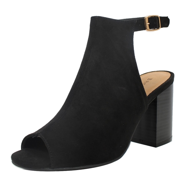 Shoes - Black Peep Toe Slingback Block Stacked Heel